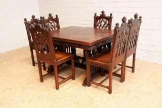 Gothic Dining Table And 6 Gothic Chairs 19th Century photo