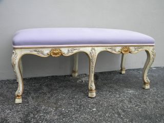 French Long Painted Antique Bench 2135 photo