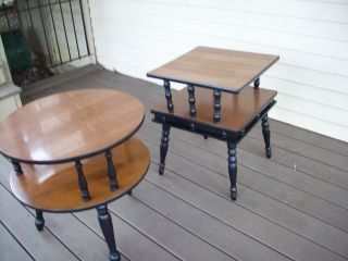Vintage Refinished Formica And Black End Tables In photo