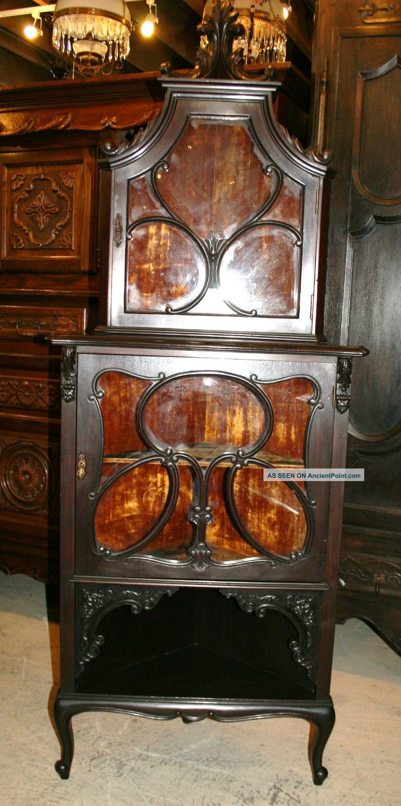 English Antique Victorian Display Corner Cabinet.  Made From Mahogany. 1800-1899 photo