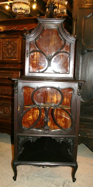 English Antique Victorian Display Corner Cabinet.  Made From Mahogany. photo