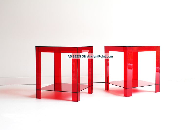 Mid Century Modern Red Lucite Side Tables Mid-Century Modernism photo
