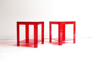 Mid Century Modern Red Lucite Side Tables photo