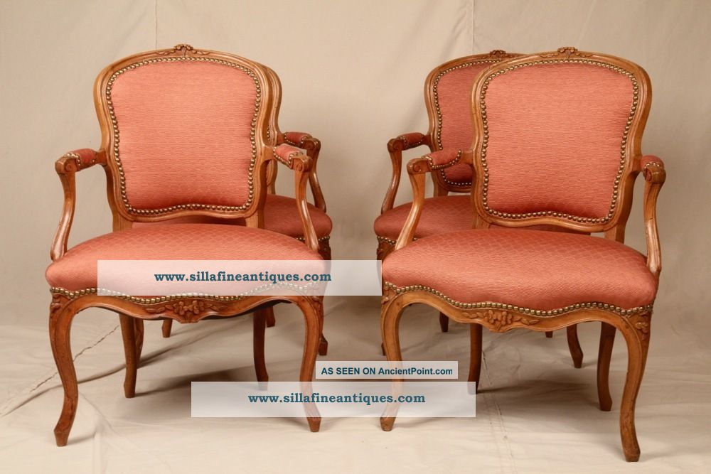 Set Of Four Period 18th Century Antique French Louis Xv Fauteuil Arm Chairs Pre-1800 photo