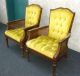 Pair Vintage Cane Gold Velvet Arm Chairs Tufted With A French Provincial Style Post-1950 photo 3