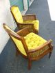 Pair Vintage Cane Gold Velvet Arm Chairs Tufted With A French Provincial Style Post-1950 photo 4