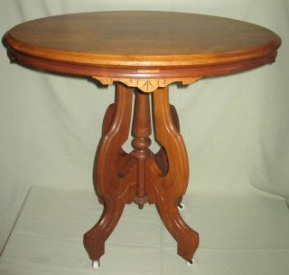 Antique Victorian Walnut Oval Parlor Lamp Table 1860 - 80 photo