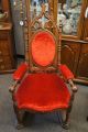 Gothic Revival Throne Chair Victorian Arm Seat Red Velvet Carved Unique Ships 1900-1950 photo 1