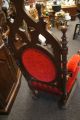 Gothic Revival Throne Chair Victorian Arm Seat Red Velvet Carved Unique Ships 1900-1950 photo 3