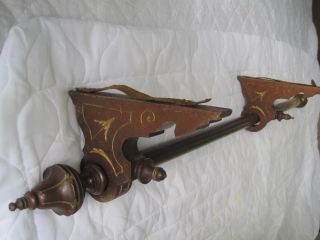 Antique Wood Wall Mount Curtain Pole Rod Holder 1800 ' S photo