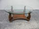 Mid - Century Oak Round Glass - Top Coffee Table 2651 Post-1950 photo 6