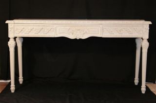 Fine Country French Distress Paint Decorated 3 Drawer Marble Top Console Table photo