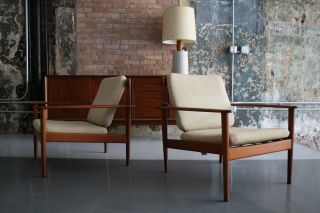 Grete Jalk Lounge Chairs Pair Denmark 1950 ' S Mid Century Eames Era Danish Modern photo