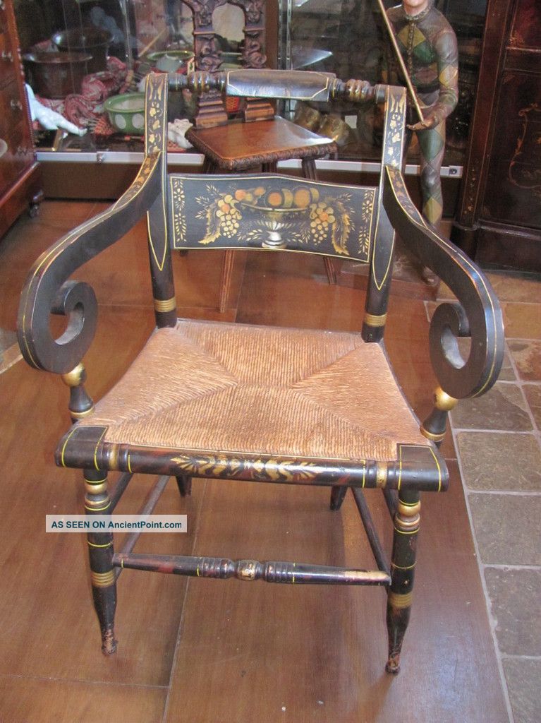 Set Of 8 American Fancy Painted Hitchcock Chairs Circa 1820 1800-1899 photo