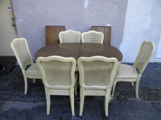 French Painted Dining Table With 6 Chairs & 2 Leaves By Dixie 1838 photo