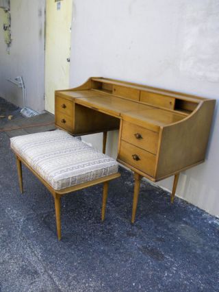 Mid Century Vanity/desk With Mirror & Stool By Lenoir photo