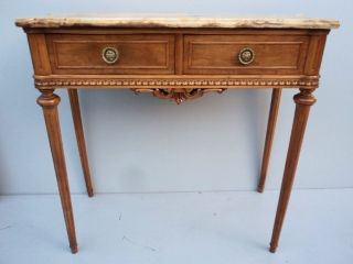 Old French Louis Xvi Walnut Onyx Console Table 07632 photo