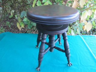 Vintage Adjustable Charles Parker Co.  Piano Stool Claw Feet With Glass Balls photo