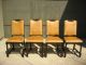 Set Of 4 Vintage Spanish Style Barley Twist Chairs Carved Wood Gold Tan Leather Post-1950 photo 1
