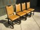 Set Of 4 Vintage Spanish Style Barley Twist Chairs Carved Wood Gold Tan Leather Post-1950 photo 2