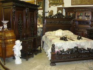 Antique Carved Italian Walnut Mid 19th Century Five Piece Queen Bedroom Suite photo
