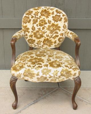 Vintage French Provincial Accent Arm Chair Velvet Floral Upholstery Gorgeous photo