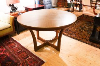Vintage Modern Table 48 Round + 11.  5 Leaf Mahogany 4 Spline Posted Excellent Cnd photo