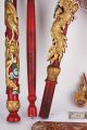 Table Leg Set Vintage Old Antique Chinese Shop Sign Gold & Red Patina Dragon Lot Post-1950 photo 4