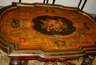High Style Antique American Renaissance Marquetry Center Table_possibly Herter photo