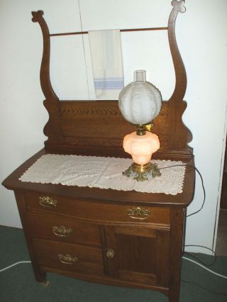 Antique Oak Washstand Dresser W/ Towel Bar 36 