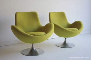 Mid Century Sweedish Overman Pod Lounge Chairs,  Saarinen Style Base photo