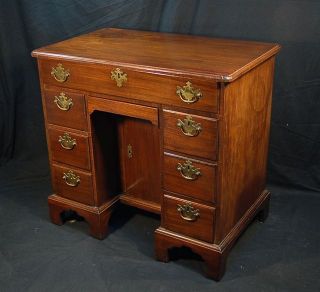 Antique English Mahogany Kneehole Desk With Locking Drawers photo