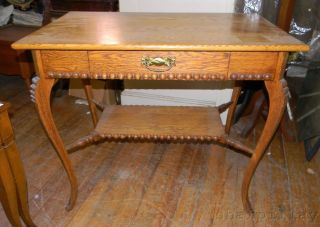 Antique C1890 Solid Oak 1 - Drawer Library Entrance Table photo