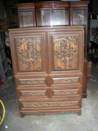 Oriental Armoire /beautifully Carved Scenes/euc/pick - Up Only photo