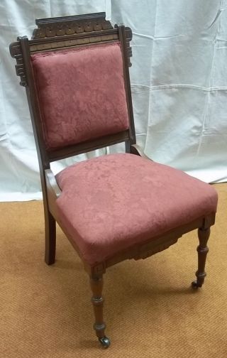 Custom Made Side Chair Red 36in X 20in X 19in Vintage Wood Fabric photo