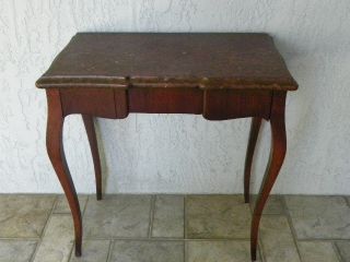 Antique English 19c Table With Rare Rouge Marble Top Cabriol Legs photo