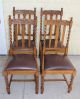 Set Of 4 English Antique Oak Barley Twist Chairs.  Sturdy &solid 1900-1950 photo 1