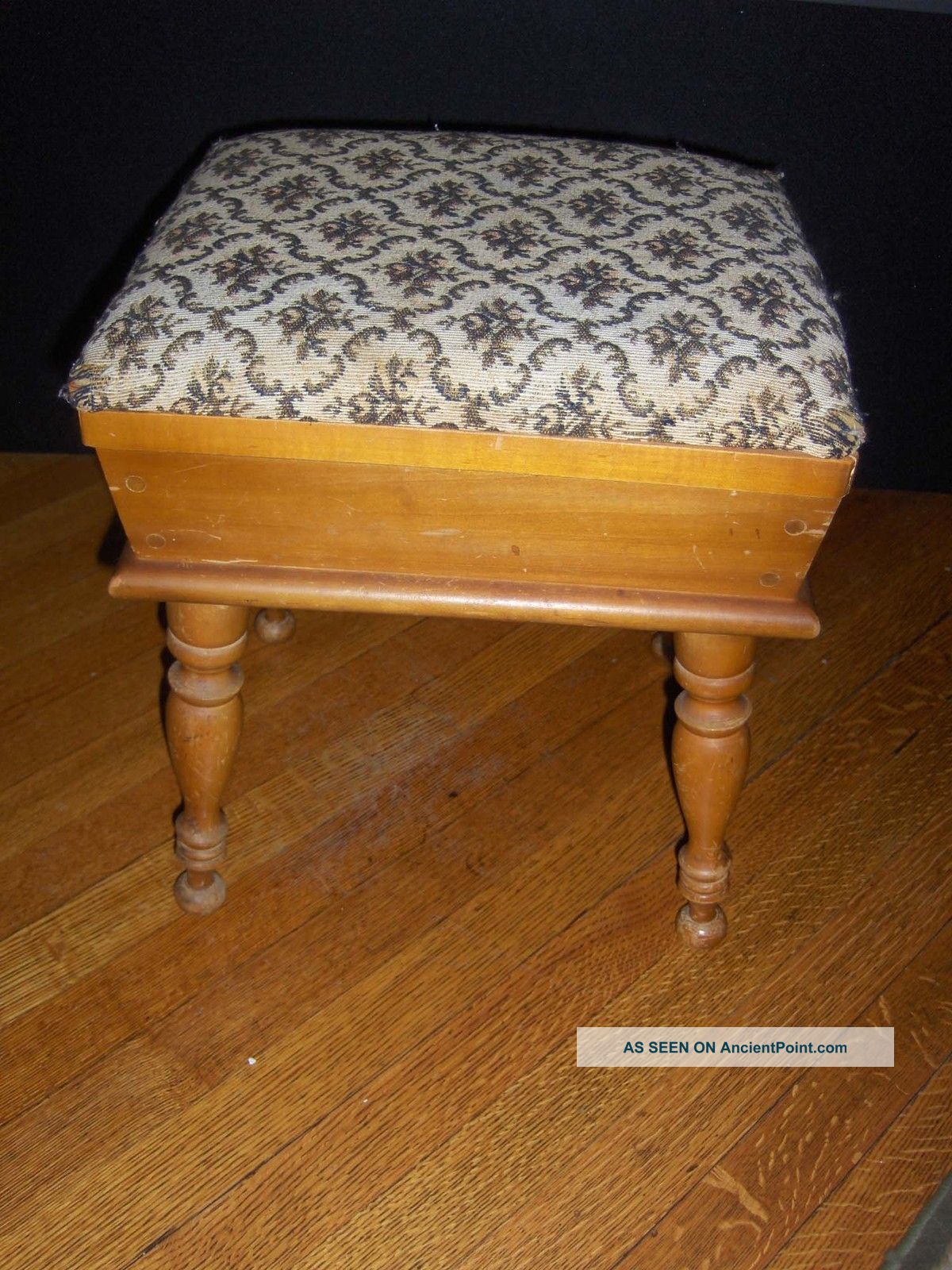 Anitque Sewing Box Foot Stool With Tapestry Cushioned Top,  Maple Wood Unknown photo