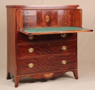 Federal Style Inlaid Mahogany Butlers Desk Chest Of Drawers,  Composed photo