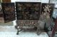 Asian Carved Two Piece 18th C Antique Hand Painted Cabinet W Ornate Detail Pre-1800 photo 3