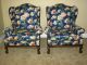 Pair Vintage Wingback Chairs Blue Velvet Upholstery Unique French Provincial Post-1950 photo 1