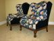 Pair Vintage Wingback Chairs Blue Velvet Upholstery Unique French Provincial Post-1950 photo 2