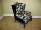 Pair Vintage Wingback Chairs Blue Velvet Upholstery Unique French Provincial Post-1950 photo 4