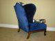 Pair Vintage Wingback Chairs Blue Velvet Upholstery Unique French Provincial Post-1950 photo 6