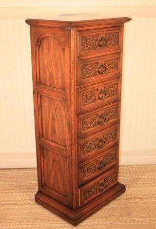 Vtg 7 Drawer Carved Wood Gothic Or Mission Style Lingerie Chest Dresser By Union photo