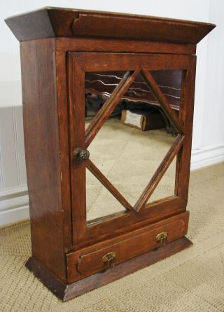 Antique Medicine Chest,  Hand Made Pine Cabinet,  Mirror,  Drawer photo