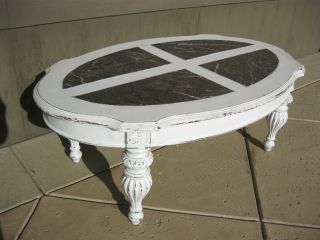 Chic Shabby Vintage White Coffee Table French Country Distressed With Marble photo