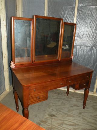 Antique Refinished Mahogany Bedroom Vanity Or Desk photo