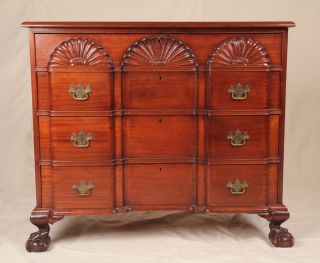 Chippendale Antique Carved Ball Claw Foot Block Front Chest Of Drawers Dresser photo