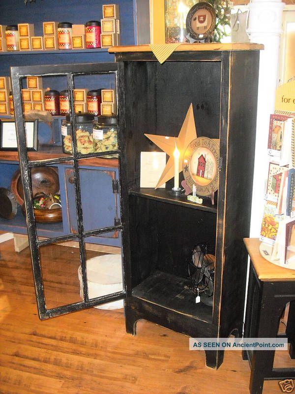 Primitive Barn Wood Cabinet W/ Antique Glass Door Primitives photo